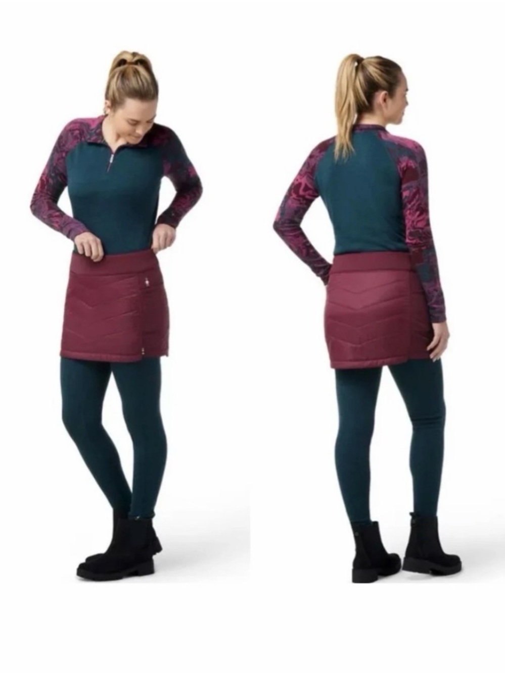Smartwool women’s quilted smartloft pull on skirt black cherry size small